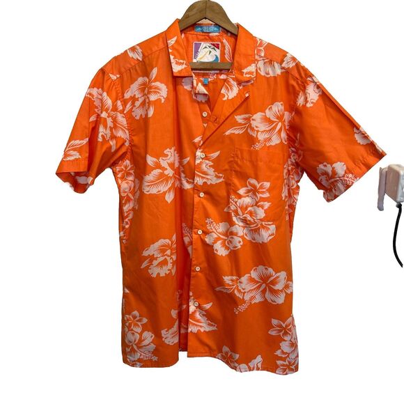 Vintage Matt Prescott Hawaiian 1/4 Button Up Shirt Men’s Size Large Orange - Picture 1 of 9